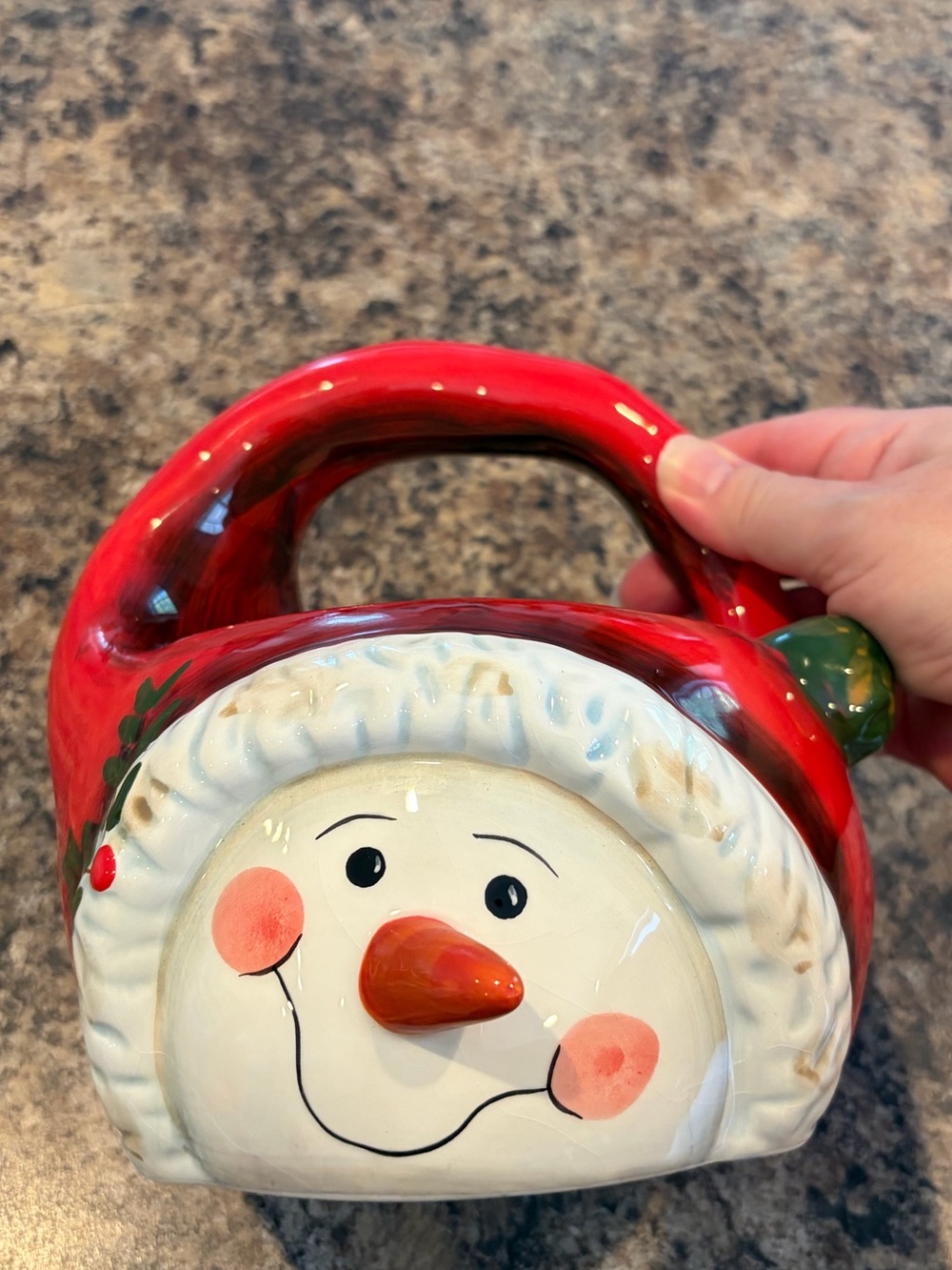 Pfaltzgraff Festive Red Snowman Ceramic Basket with Handle